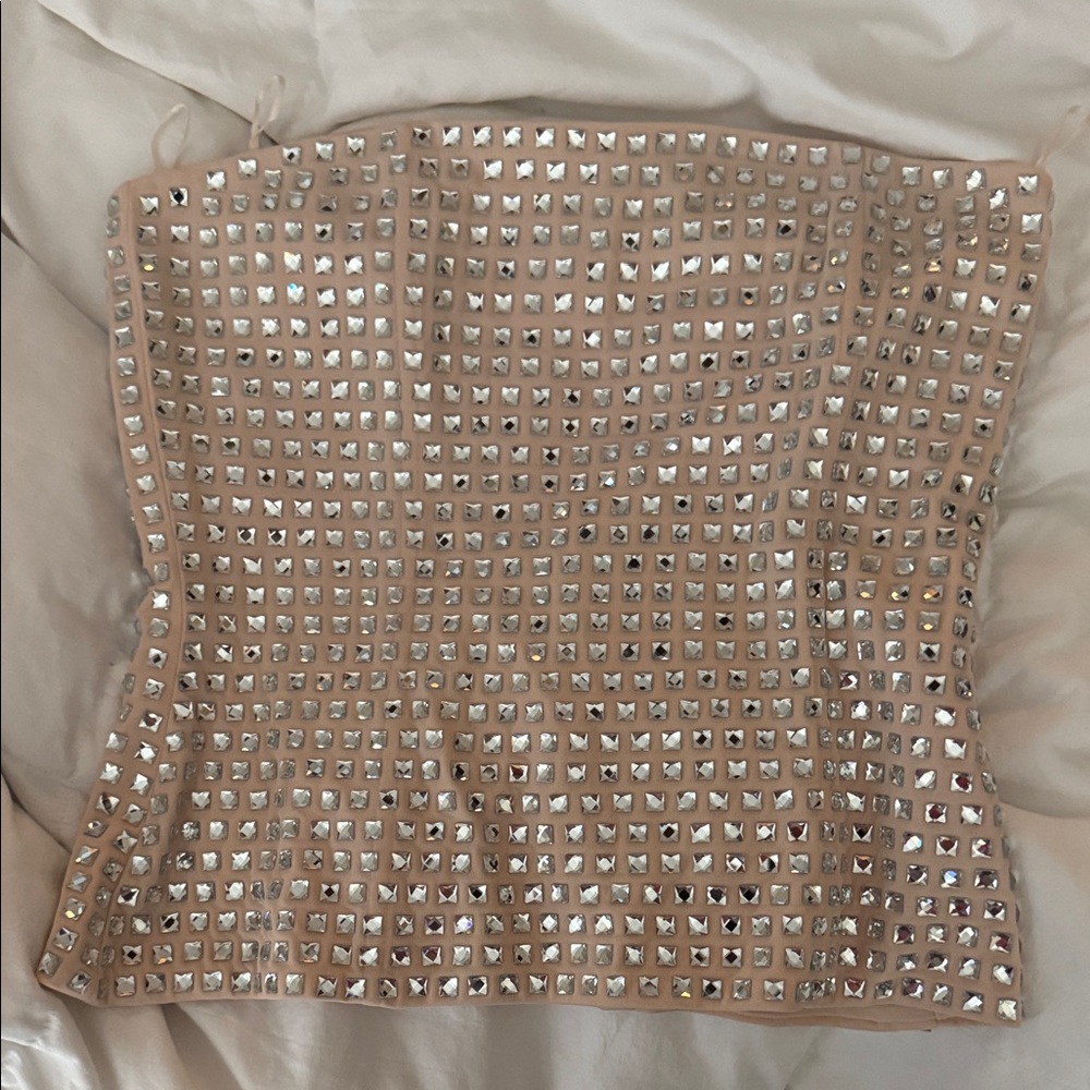 Zara Studded Tan Strapless Top